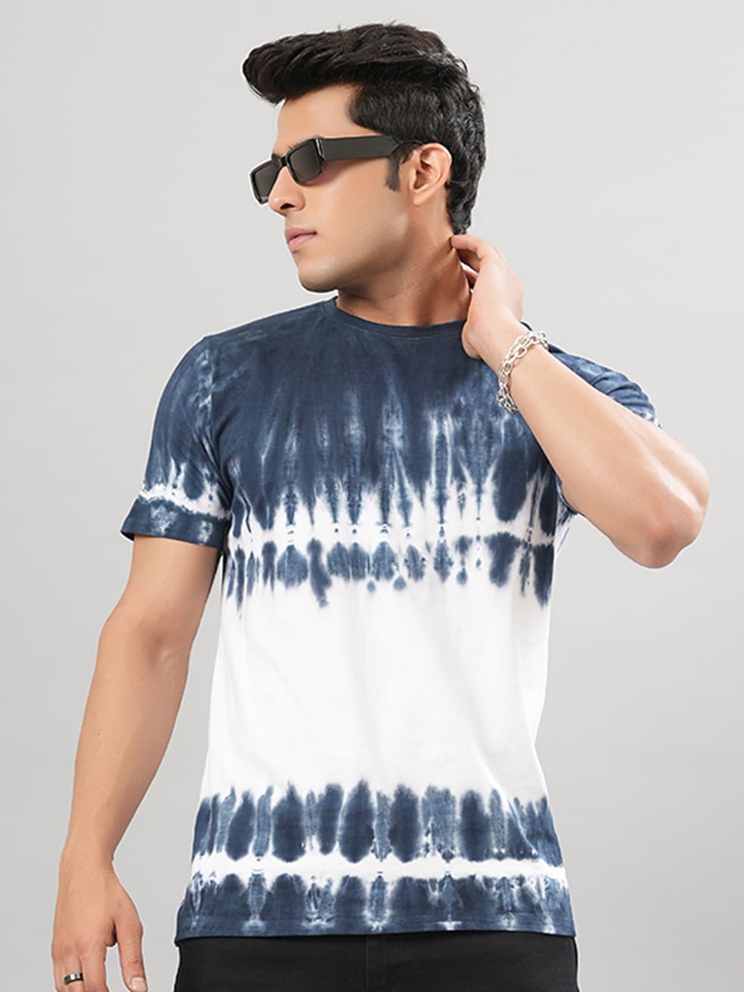 

Tistabene Tie and Dye Dyed Round Neck Short Sleeves Cotton T-shirt, Blue