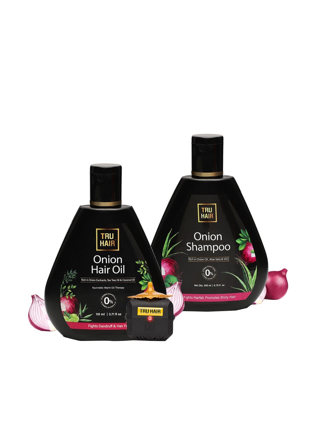 

TRU HAIR Set Of 2 Onion Oil With Heater & Shampoo Combo, Black