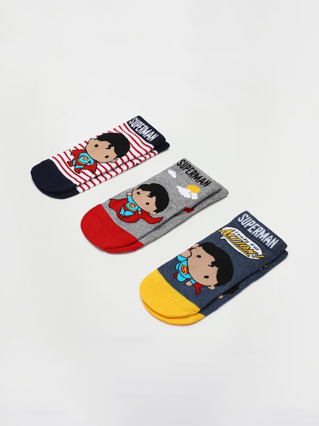 

max Boys Pack Of 3 Superman Patterned Socks, Grey