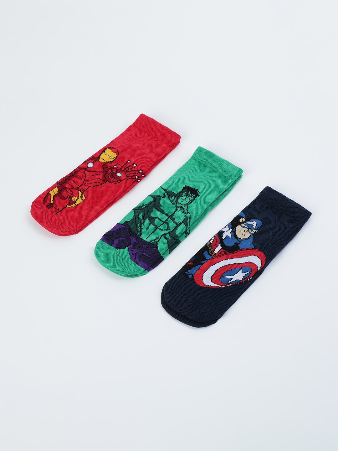 

max Boys Pack Of 3 Ironman, Hulk And Captain America Patterned Ankle-Length Socks, Red