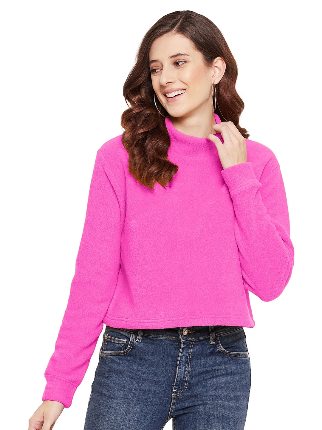 

URKNIT High Neck Fleece Pullover Sweatshirt, Pink