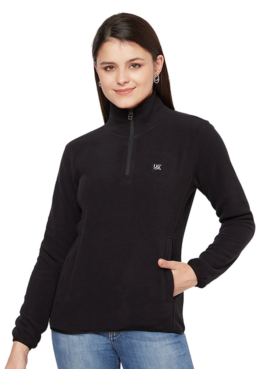 

URKNIT Mock Collar Fleece Pullover Sweatshirt, Black