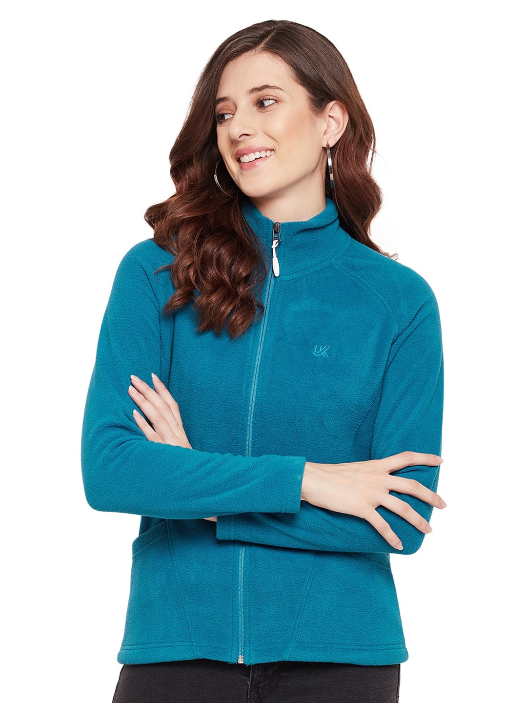 

URKNIT Mock Collar Fleece Front Open Sweatshirt, Blue