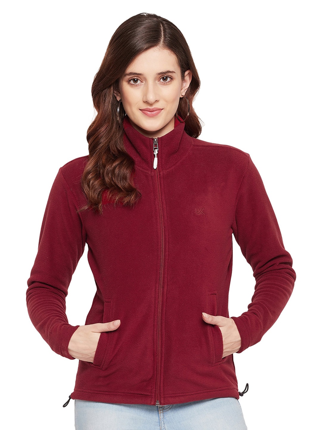 

URKNIT Mock Collar Fleece Front Open Sweatshirt, Maroon