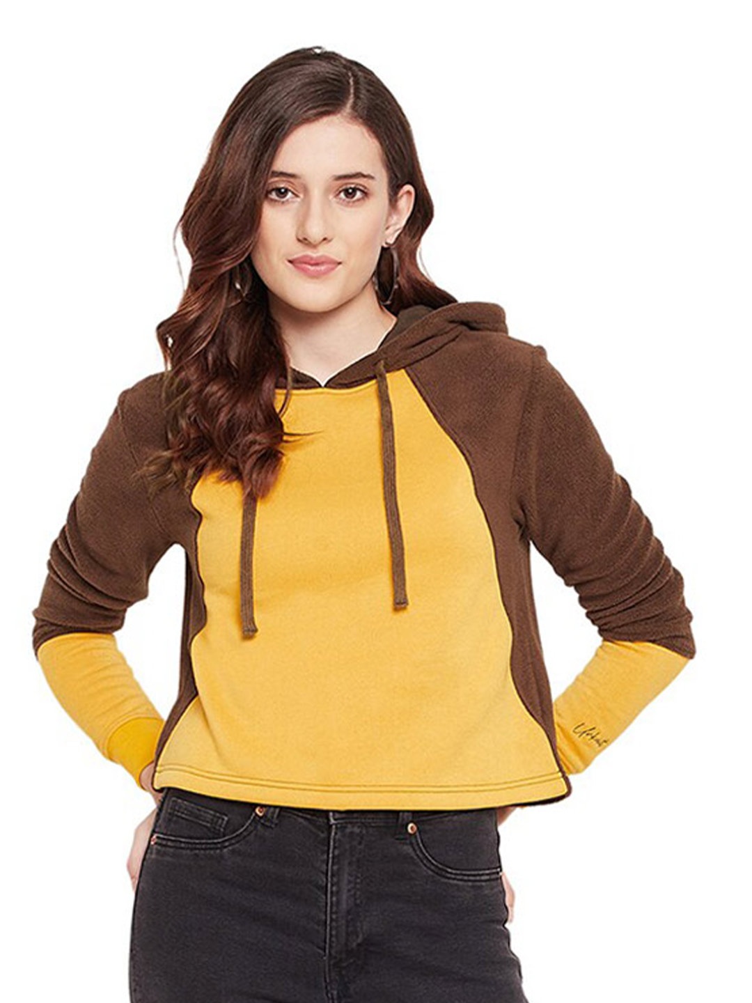 

URKNIT Colourblocked Hooded Pullover Sweatshirt, Yellow