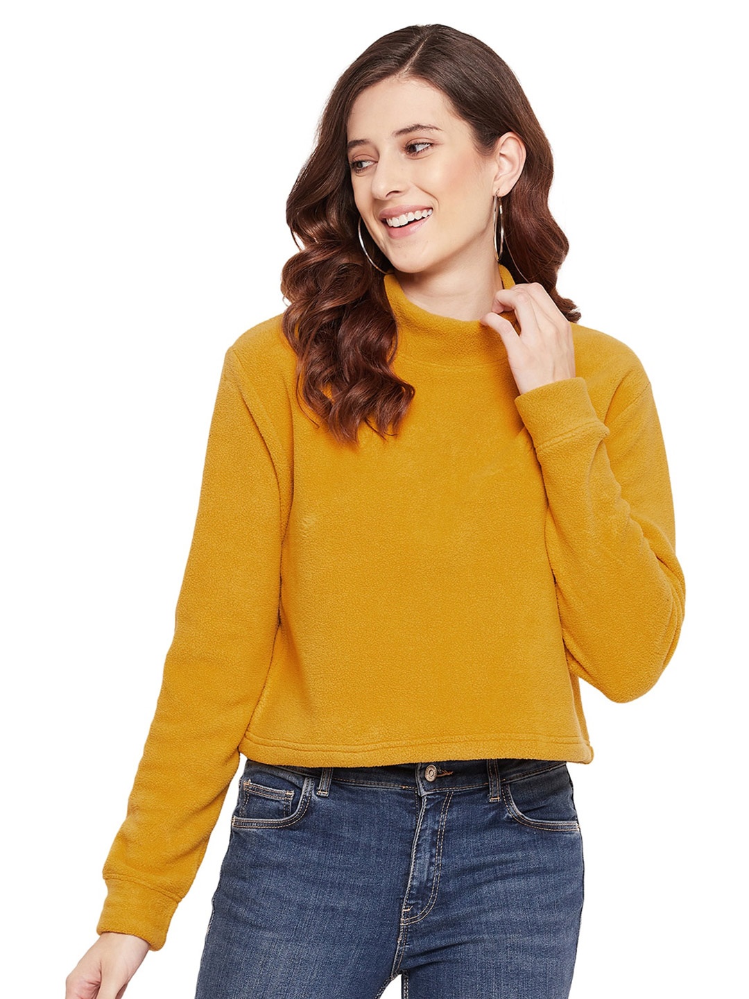 

URKNIT High Neck Fleece Pullover Sweatshirt, Yellow