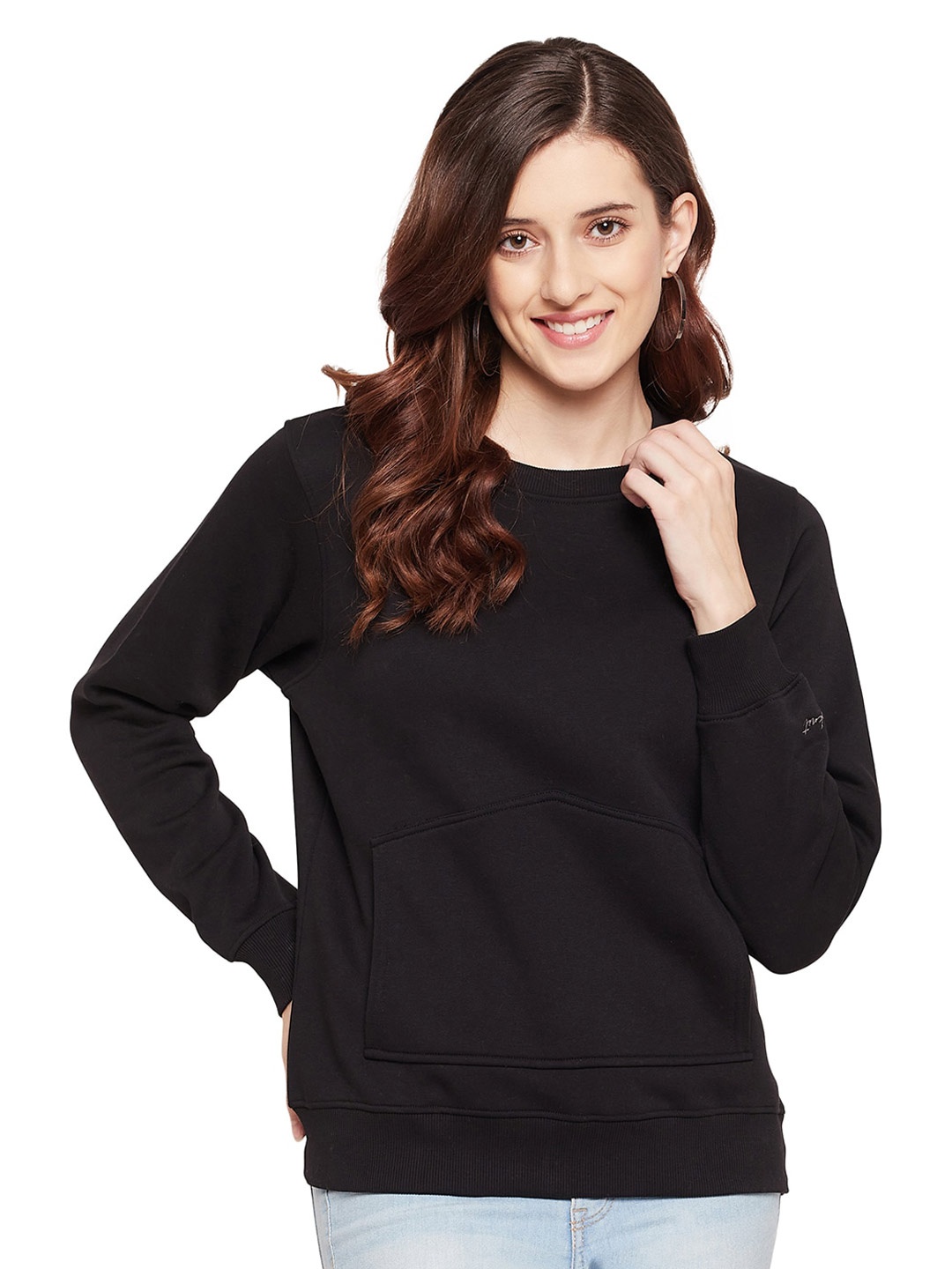 

URKNIT Round Neck Pullover Sweatshirt, Black