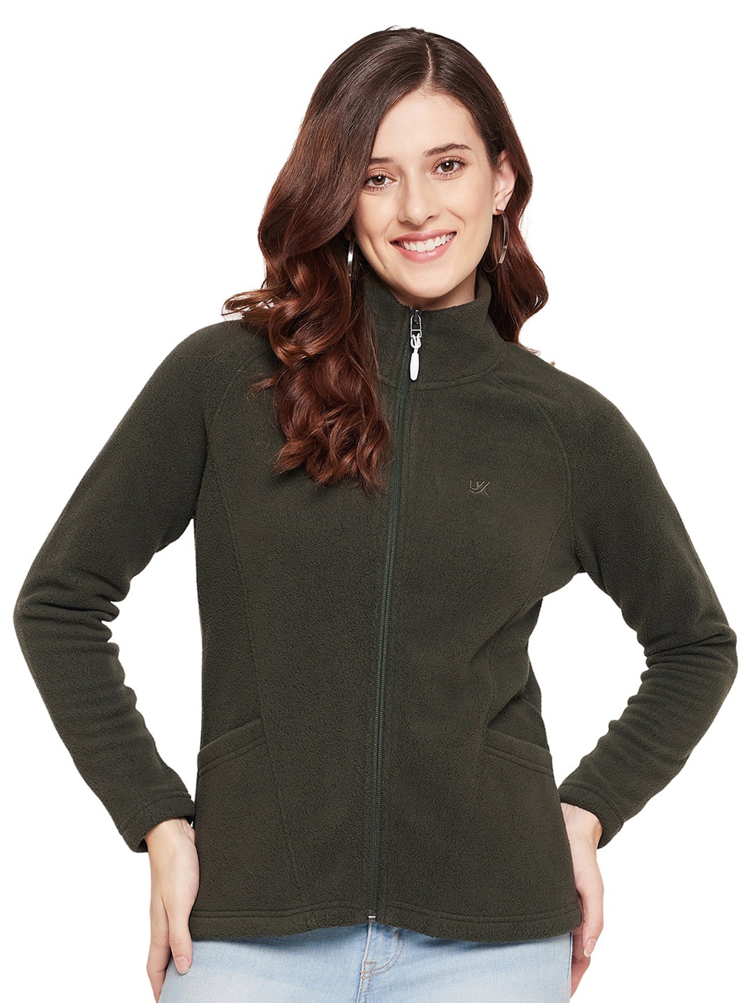 

URKNIT Mock Collar Front Open Sweatshirt, Olive