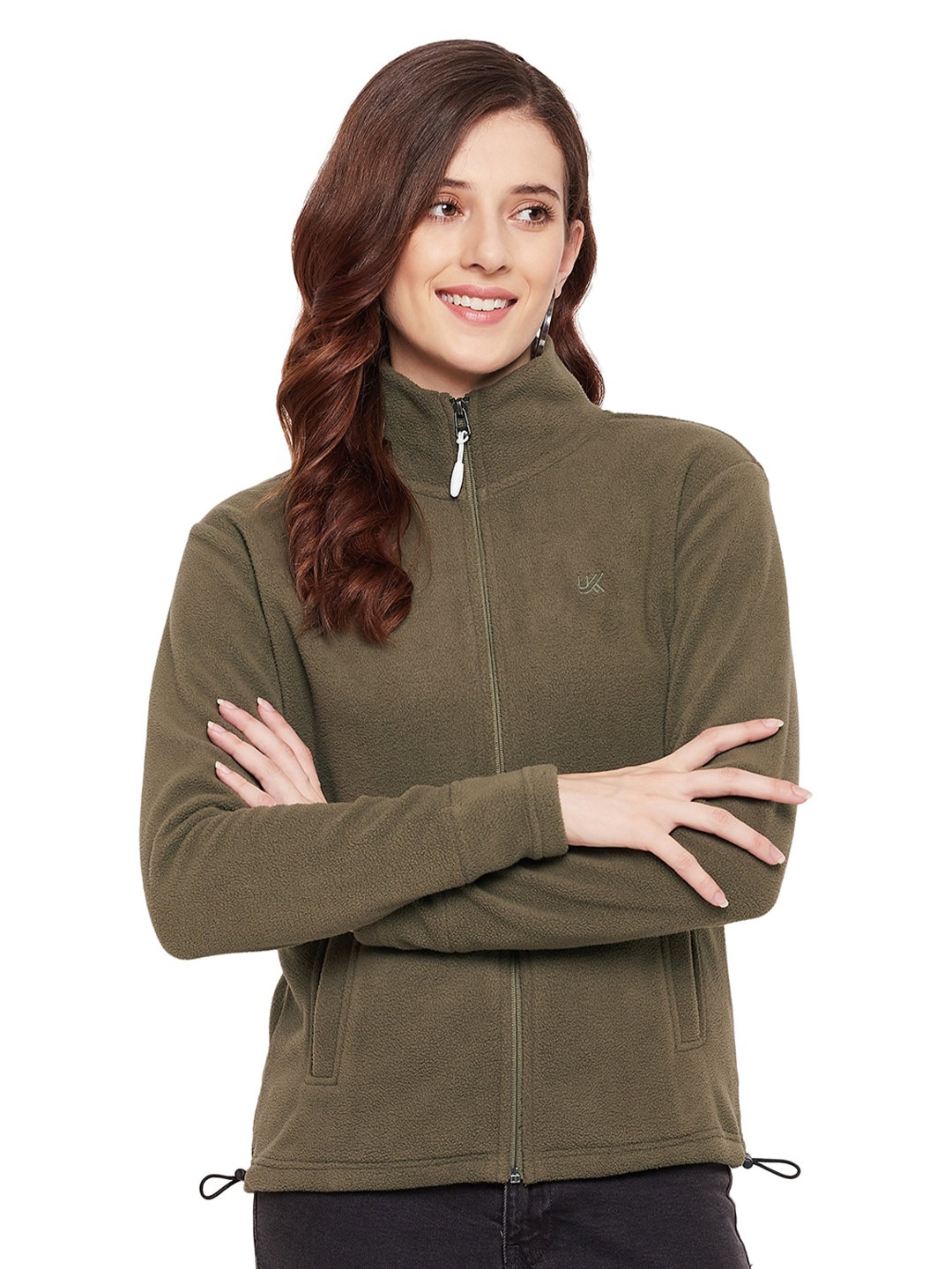 

URKNIT Mock Collar Front Open Sweatshirt, Olive