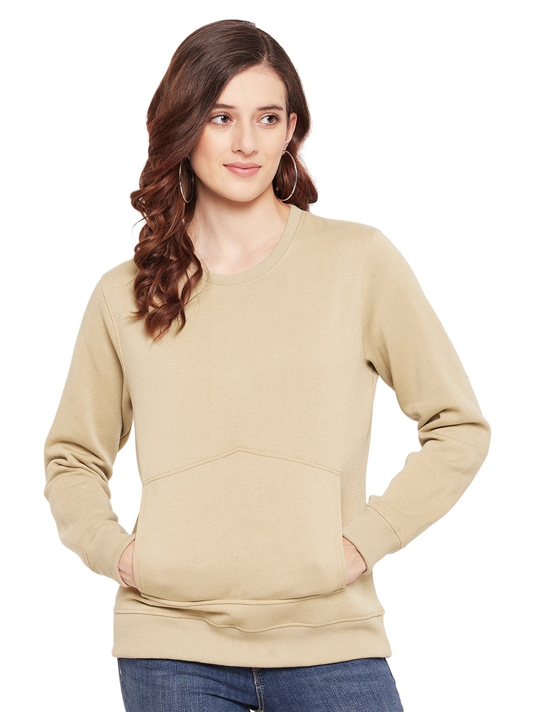 

URKNIT Round Neck Pullover Sweatshirt, Beige