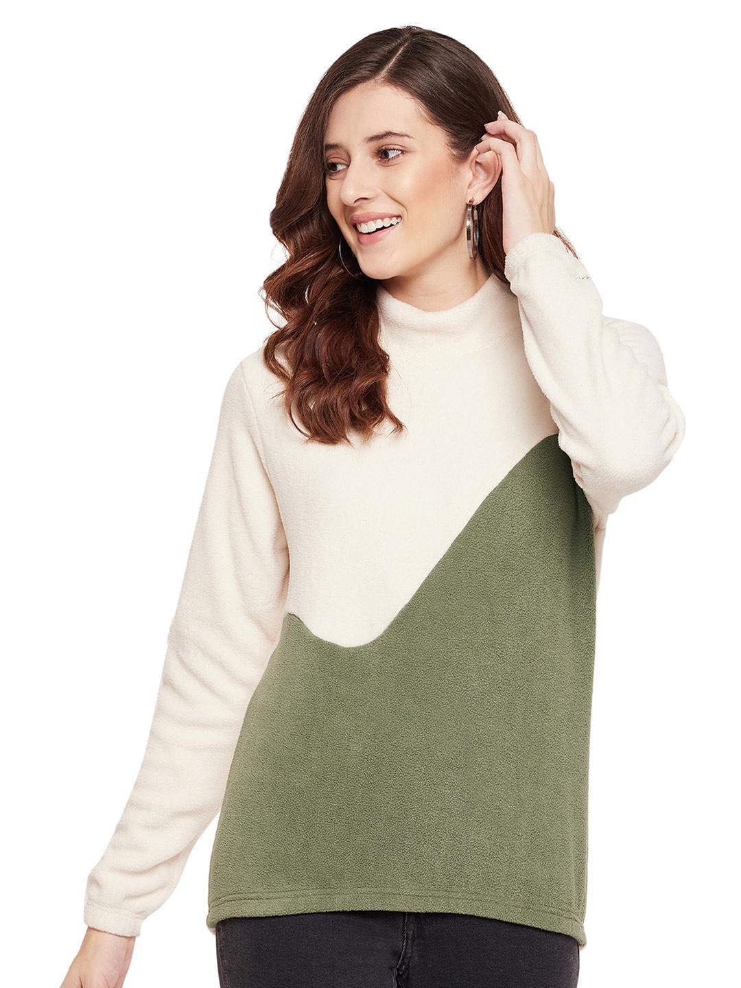 

URKNIT Colourblocked Mock Collar Pullover Sweatshirt, White