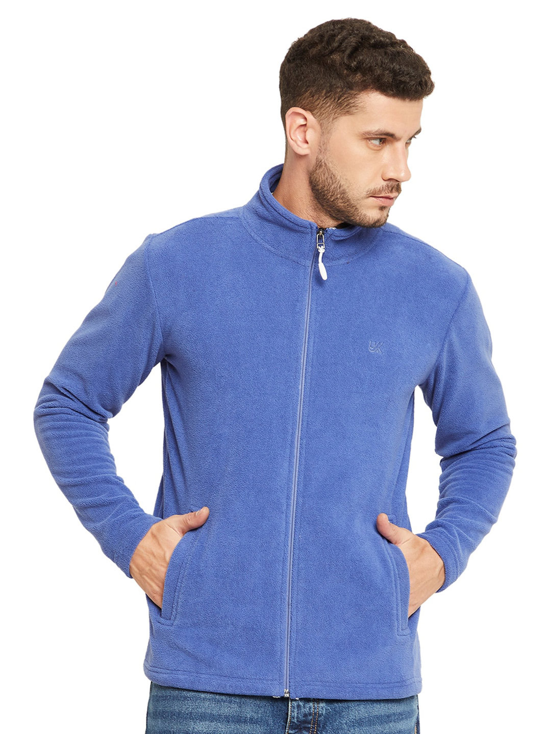 

URKNIT Mock Collar Front Open Sweatshirt, Blue