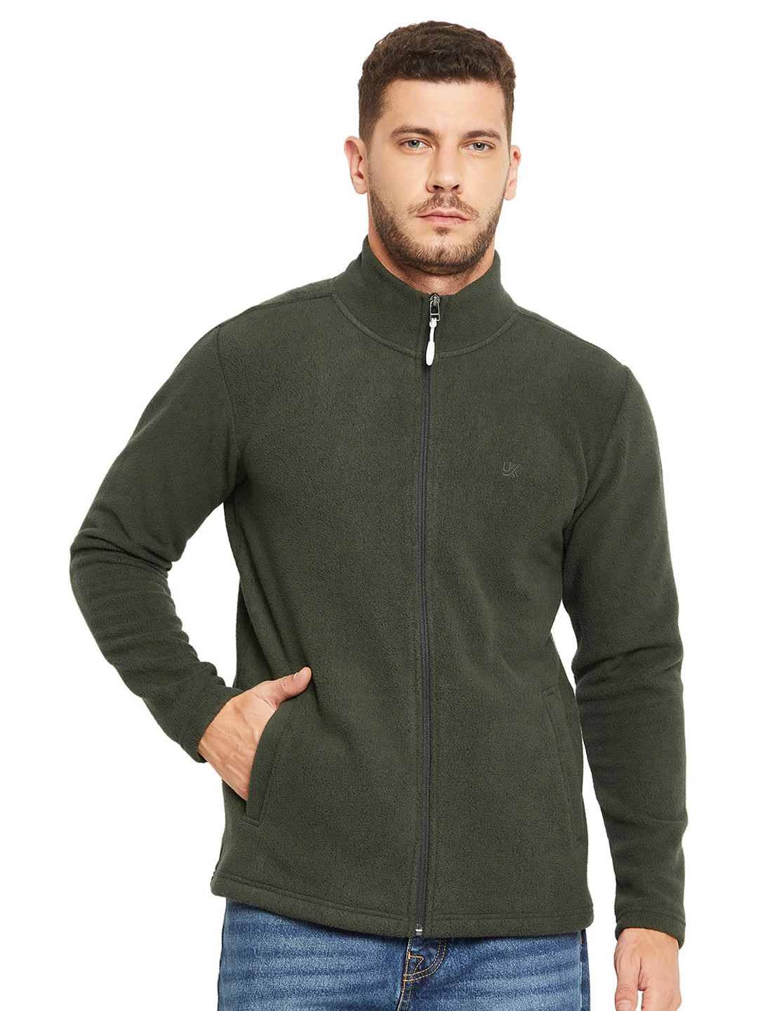 

URKNIT High Neck Front Open Sweatshirt, Olive