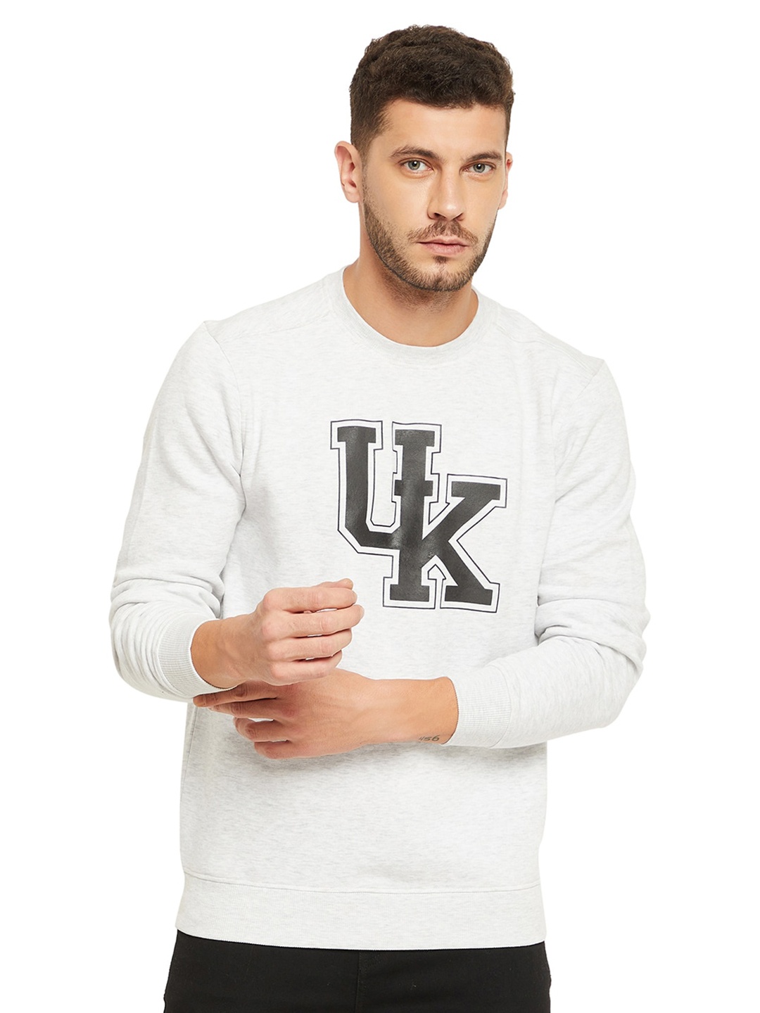 

URKNIT Brand Logo Printed Round Neck Sweatshirt, White