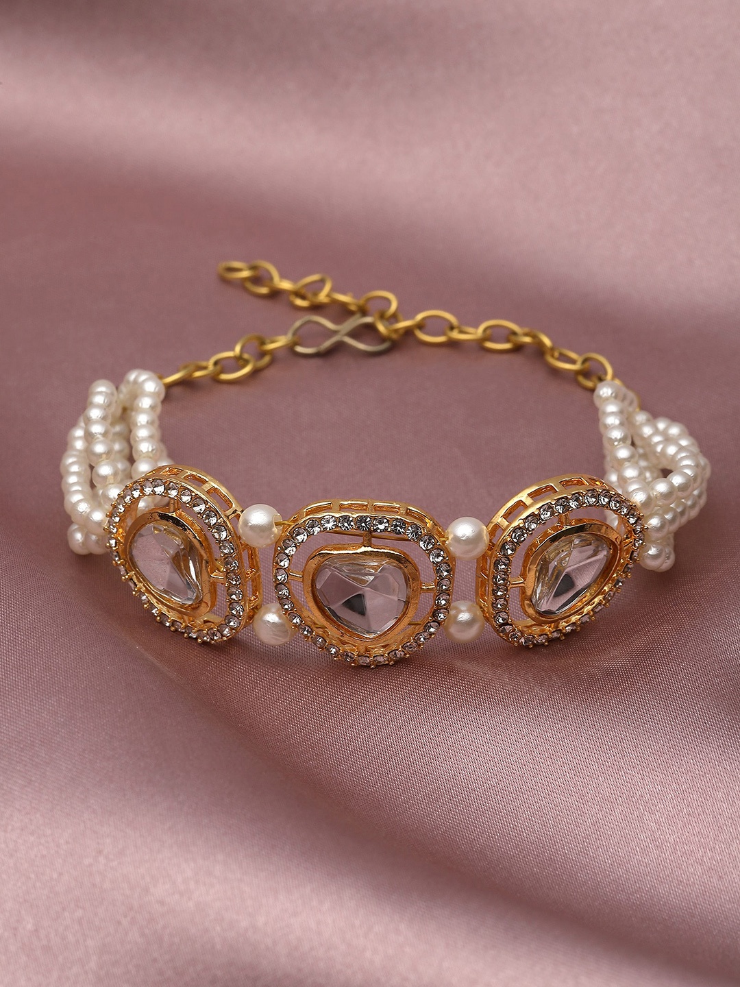 

KARATCART Women Kundan Studded Gold-Plated Wraparound Bracelet