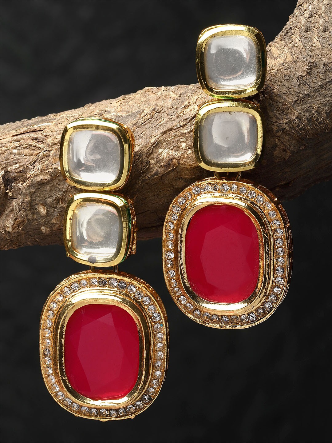 

KARATCART Gold-Plated Kundan-Studded Contemporary Drop Earrings