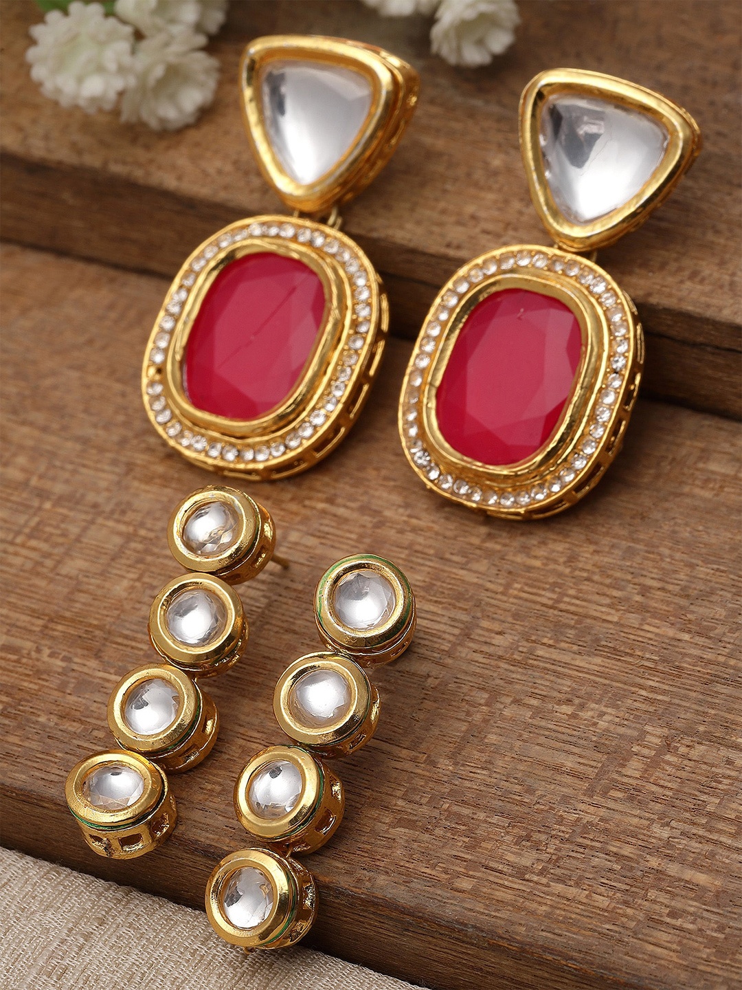 

KARATCART Set Of 2 Gold-Plated Contemporary Drop Earrings