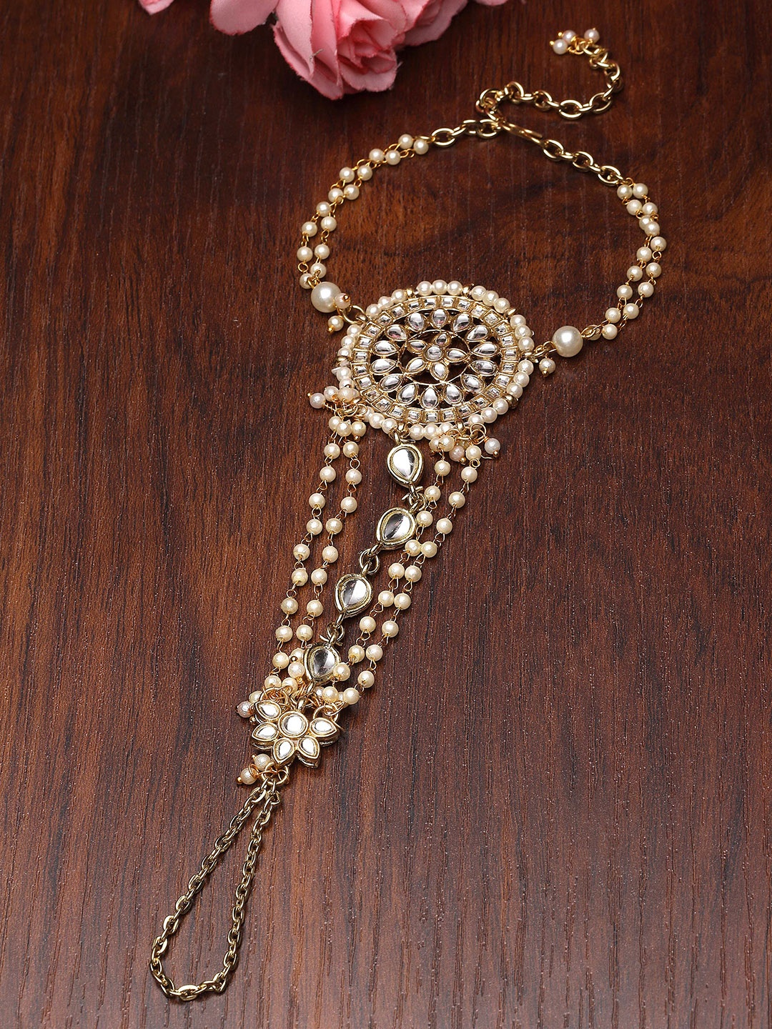 

KARATCART Women Gold-Plated Kundan Studded And Beaded Hathphool