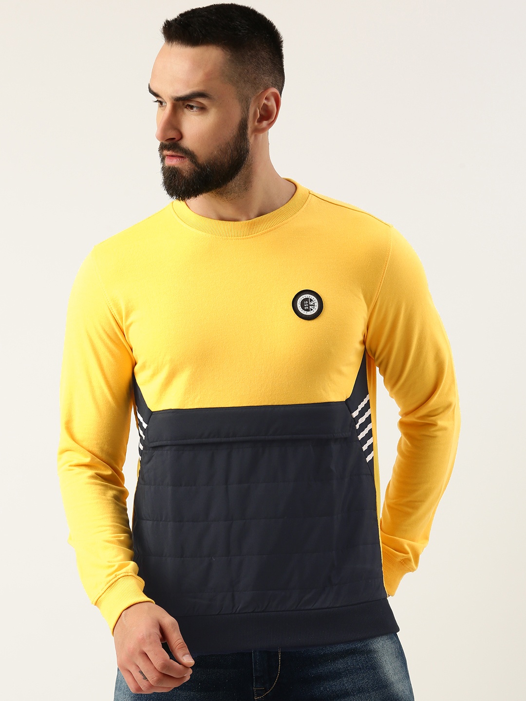 

Peter England Men Colourblocked Sweatshirt, Yellow