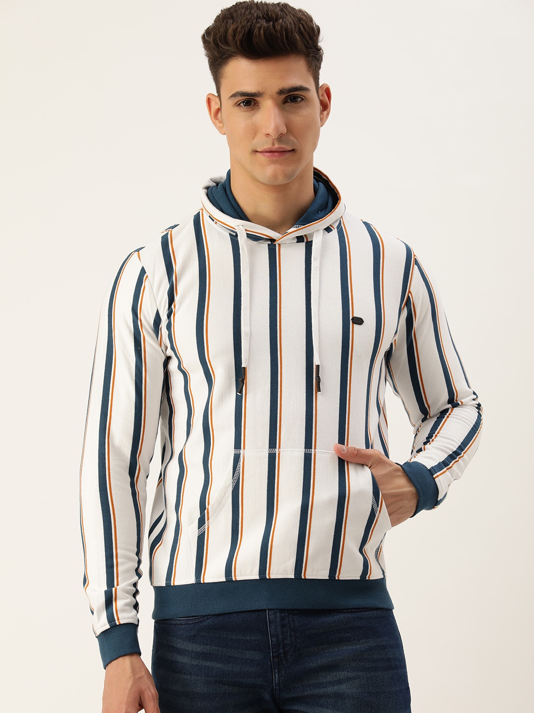 

Peter England Striped Hooded Sweatshirt, White