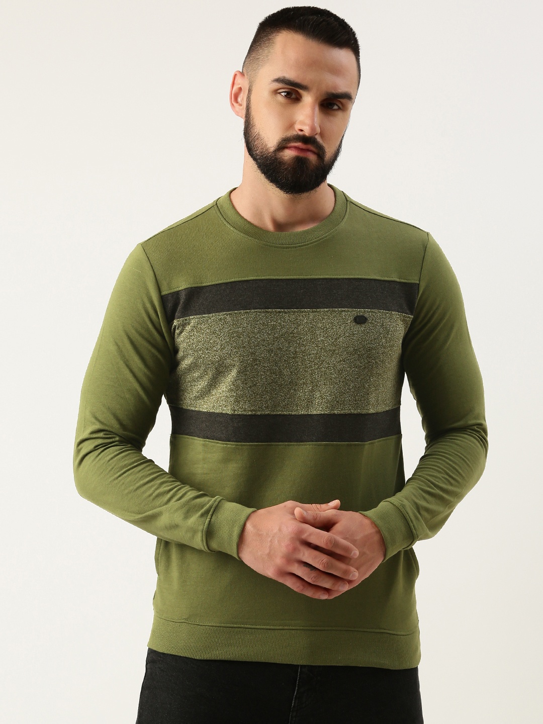 

Peter England Long Sleeves Striped Sweatshirt, Olive