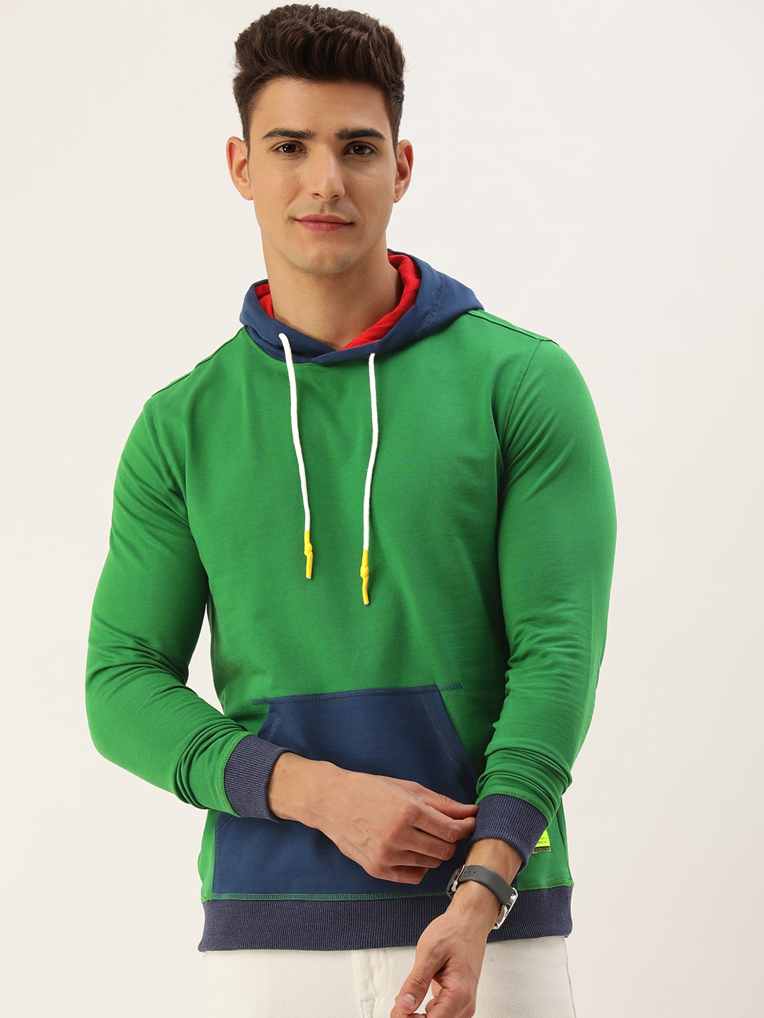 

Peter England Colourblocked Hooded Sweatshirt, Green