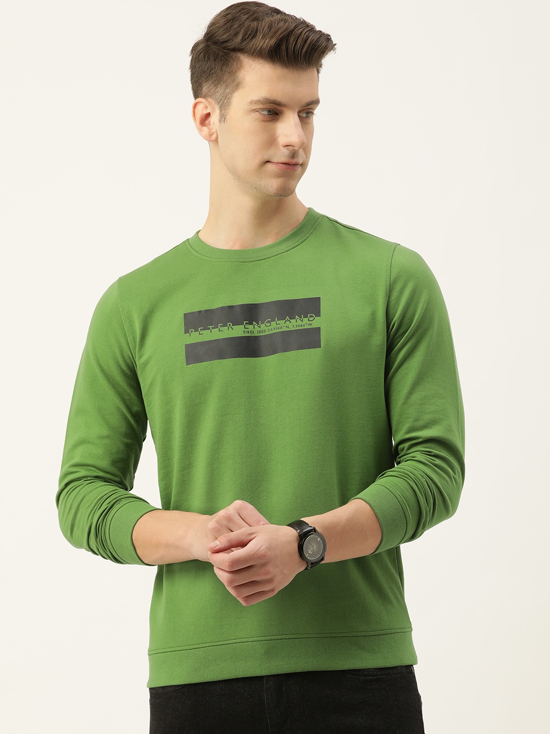 

Peter England Men Printed Sweatshirt, Olive