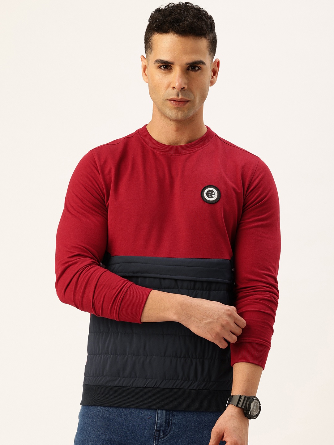 

Peter England Colourblocked Sweatshirt, Maroon