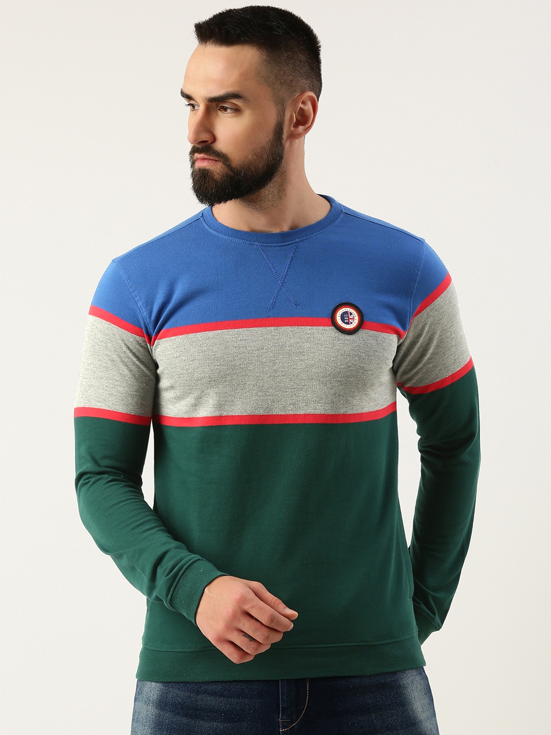 

Peter England Men Colourblocked Sweatshirt, Olive