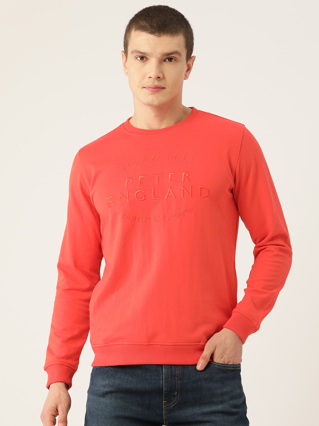 

Peter England Brand Logo Embroidered Pullover Sweatshirt, Orange