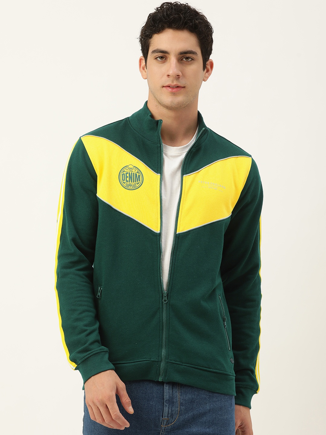 

Peter England Men Colourblocked Sweatshirt, Green