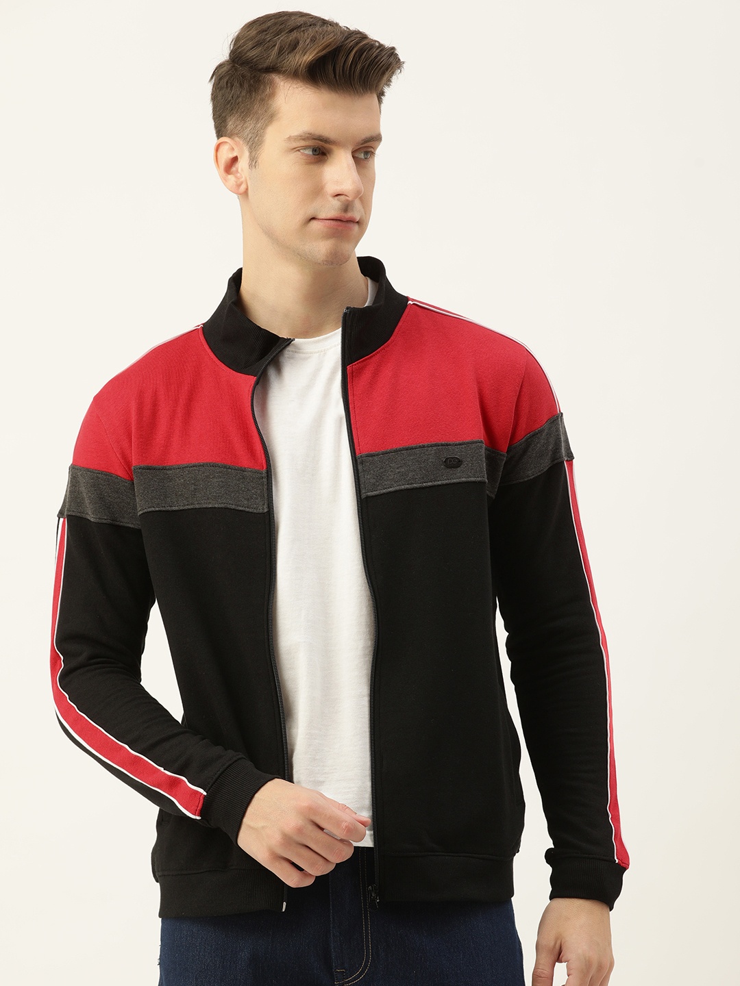 

Peter England Men Colourblocked Sweatshirt, Black