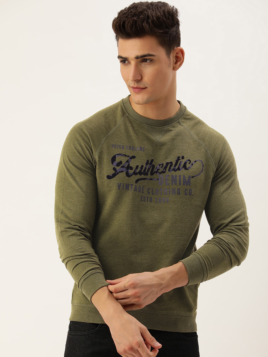 

Peter England Graphic Typography Printed Sweatshirt, Olive