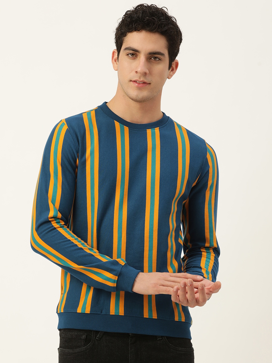 

Peter England Men Striped Sweatshirt, Navy blue