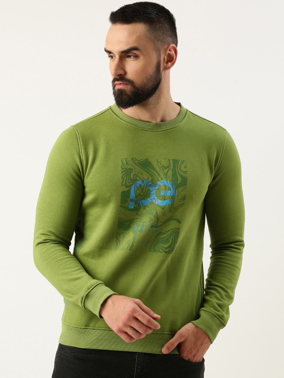 

Peter England Graphic Printed Pullover Sweatshirt, Olive