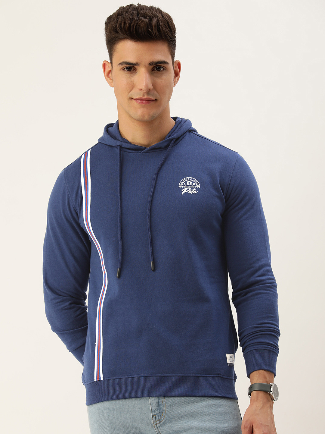 

Peter England Striped Hooded Sweatshirt, Navy blue