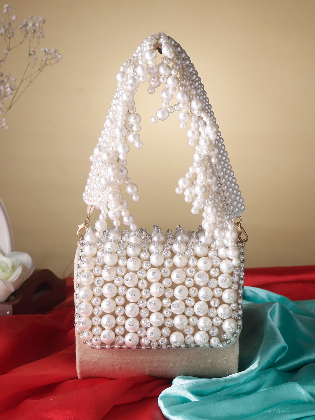 

Swisni Embellished Box Clutch With Beaded Tassel, Gold
