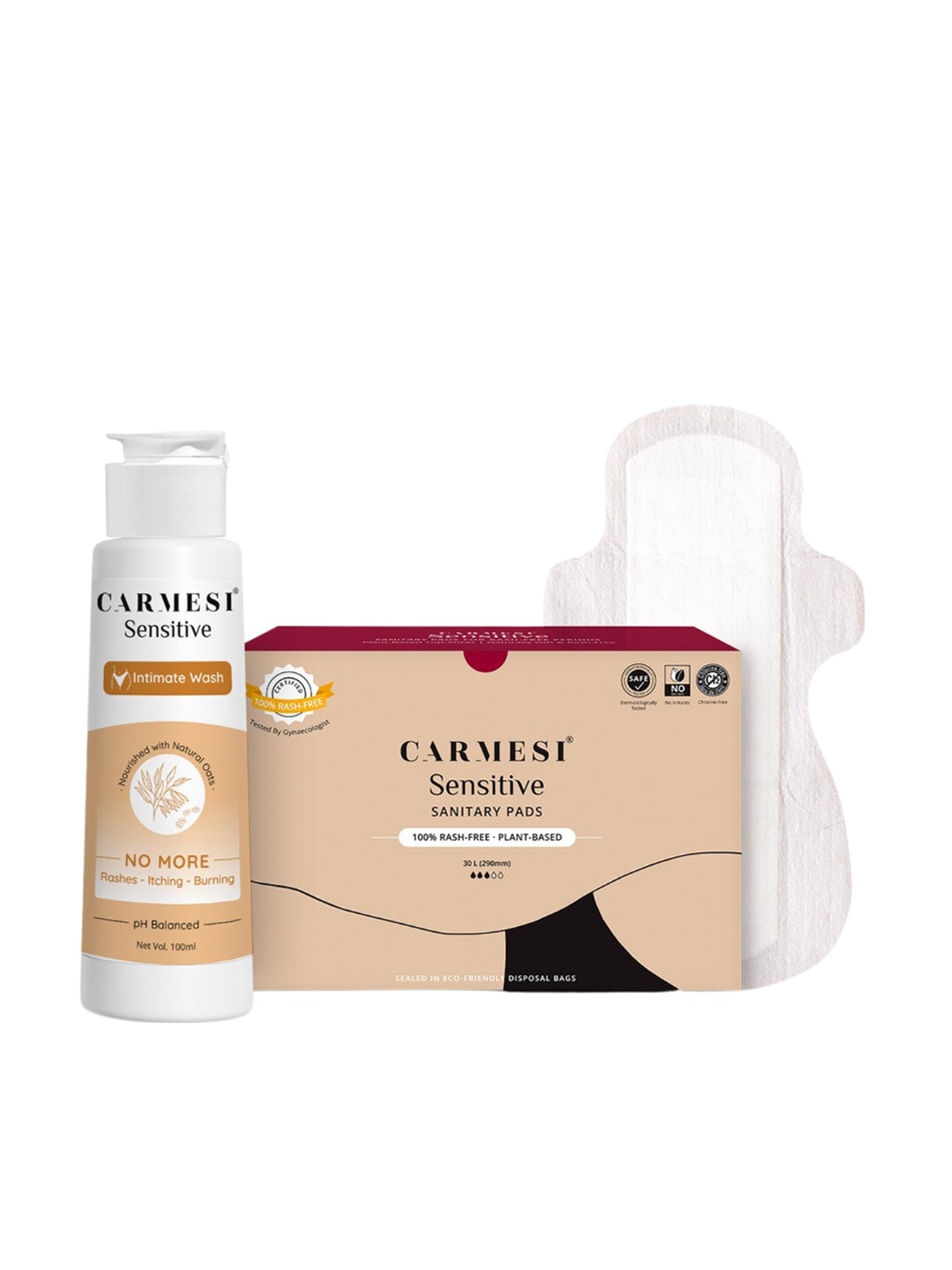 

CARMESI Set Of 30 Rash-Relief XL Sanitary Pad With Intimate Wash 100 ml, White