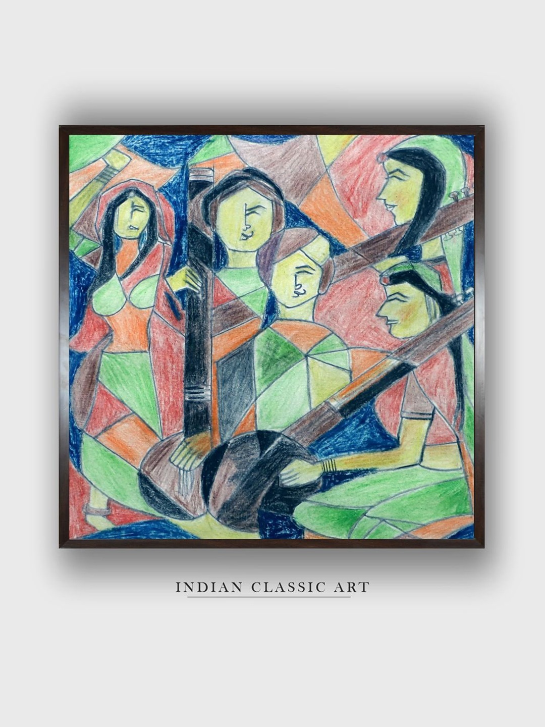 

INDIAN CLASSIC ART Green & Blue Indian Folk Painting Wall Art