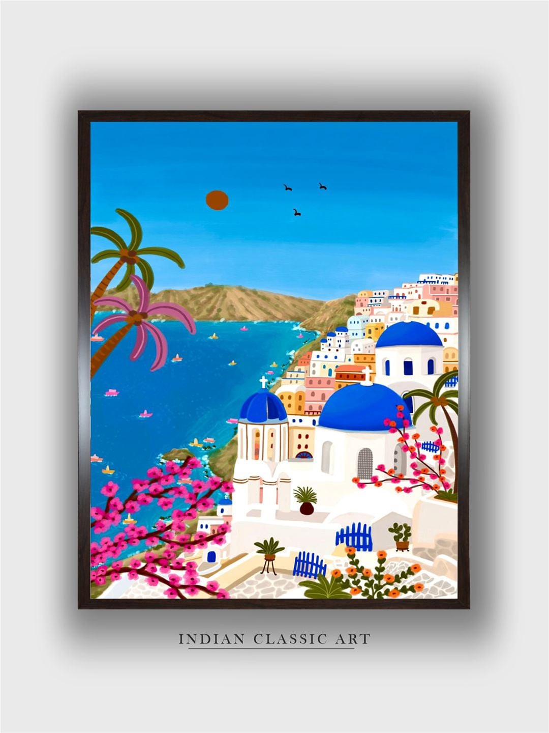 

INDIAN CLASSIC ART Blue & White Framed Painting Wall Art