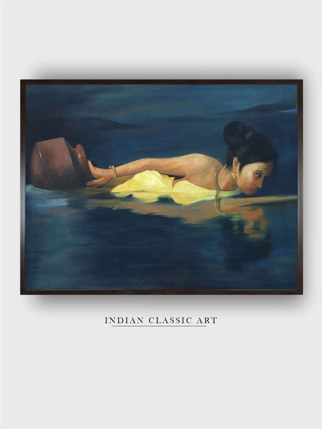 

INDIAN CLASSIC ART Blue & Brown Framed Painting Wall Art