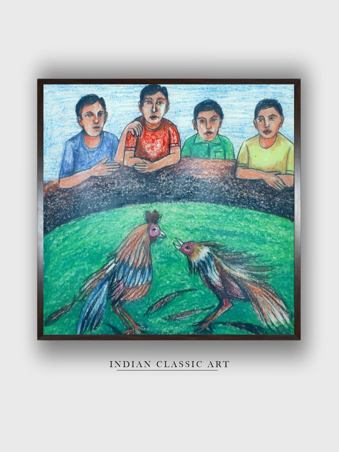 

INDIAN CLASSIC ART Green & Brown Indian Folk Printed Canvas Wall Art