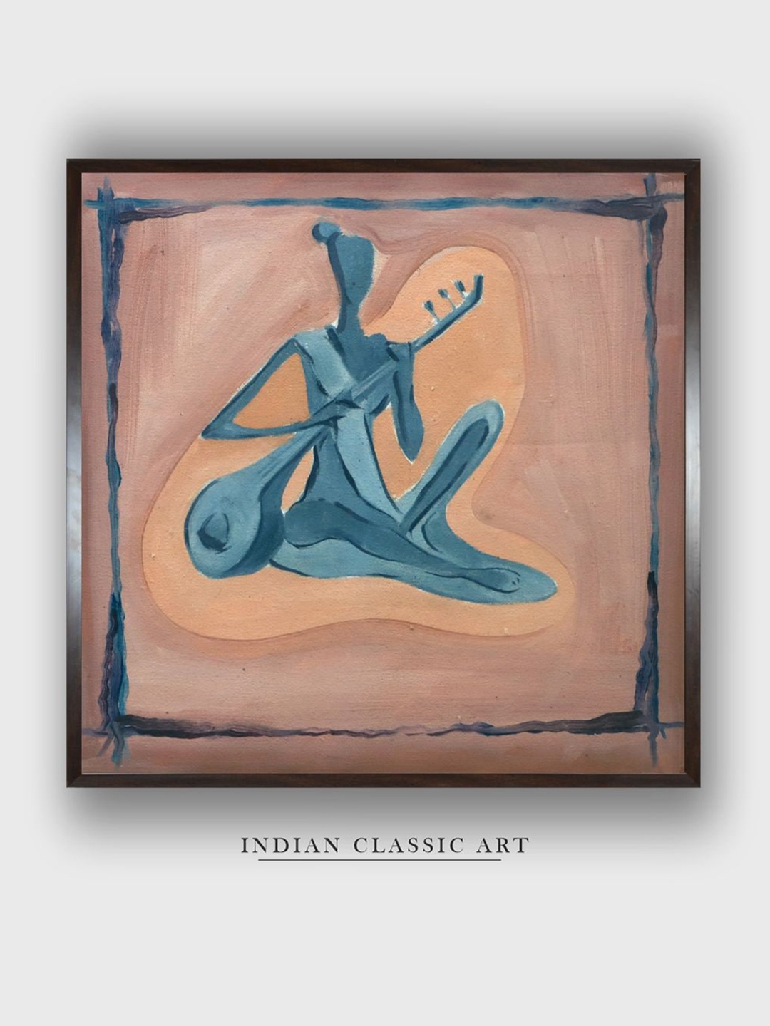 

INDIAN CLASSIC ART Brown & Blue Indian Folk Painting Wall Art
