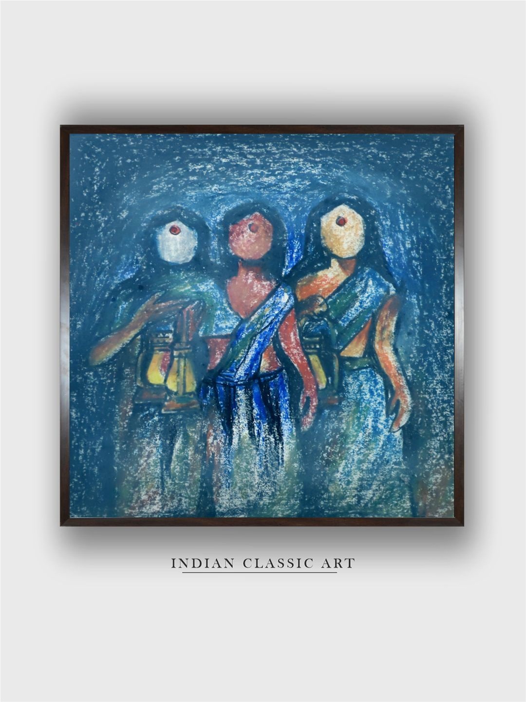 

INDIAN CLASSIC ART Blue & Brown Indian Folk Painting Wall Art