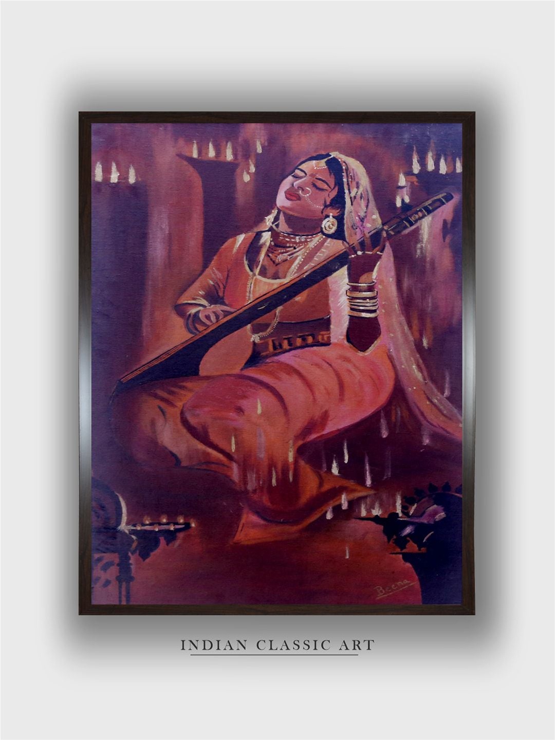 

INDIAN CLASSIC ART Brown & Purple Indian Folk Painting Wall Art
