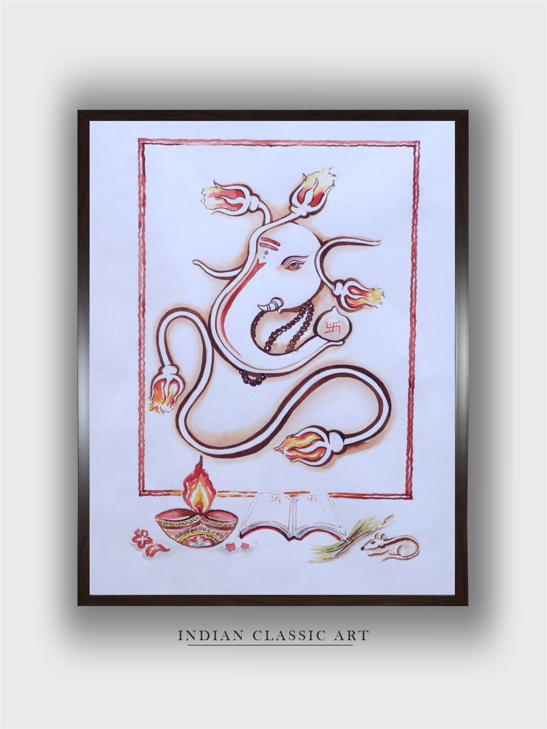 

INDIAN CLASSIC ART Lavender & Brown Ganesh Framed Painting Wall Art