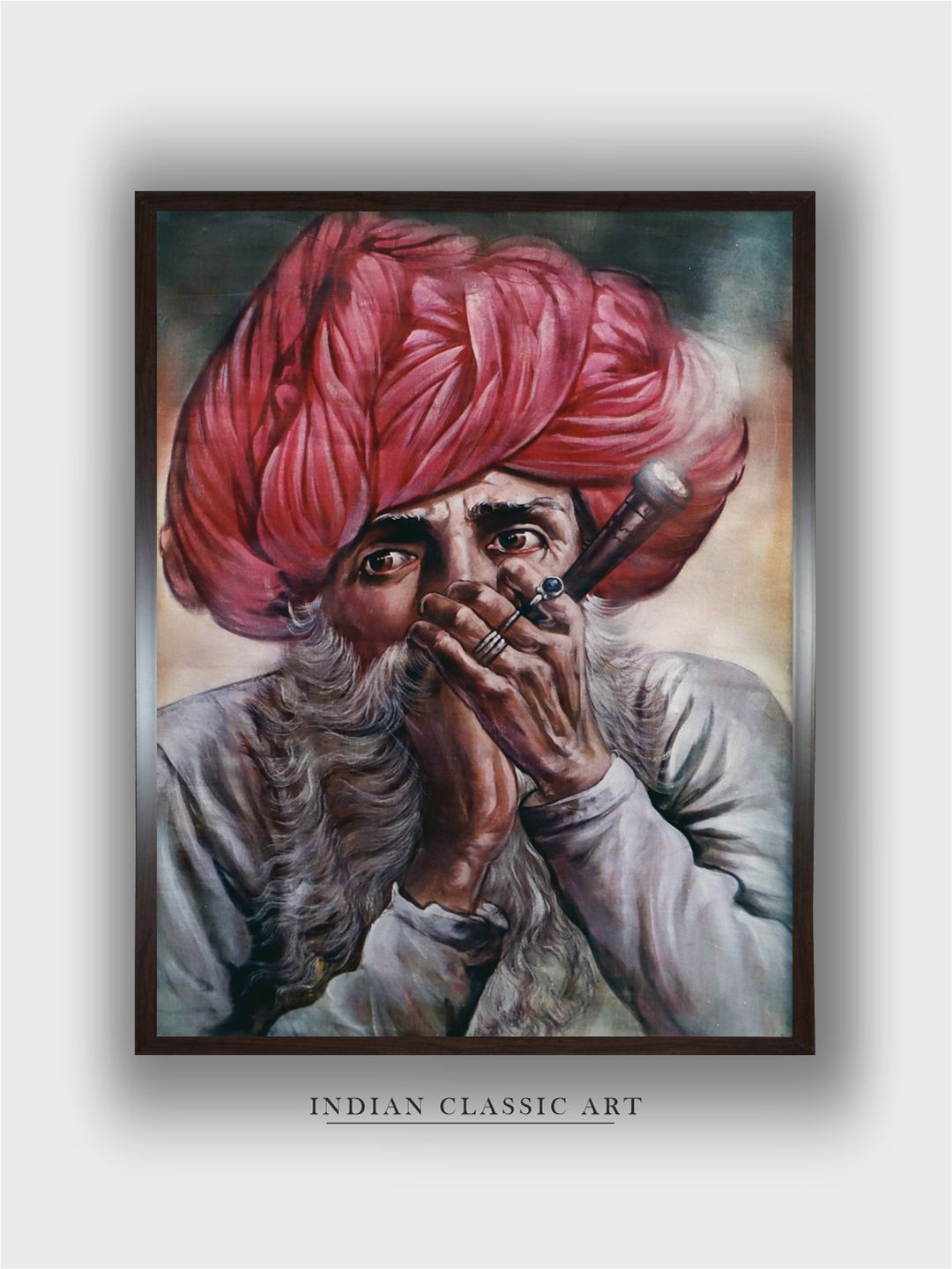 

INDIAN CLASSIC ART Grey & Red Framed Painting Wall Art