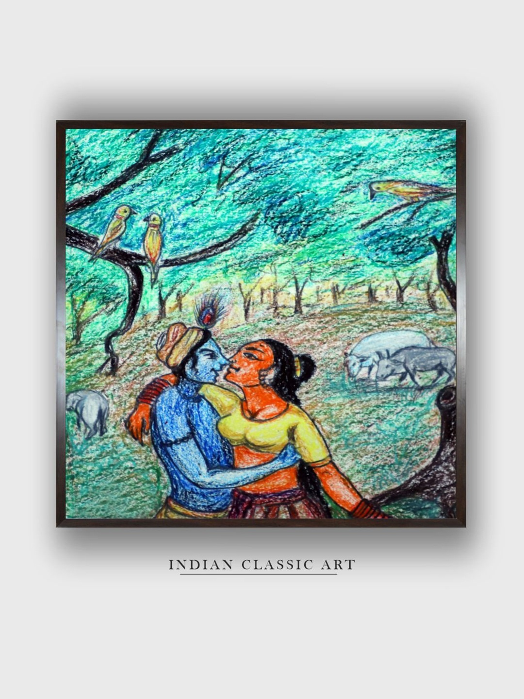 

INDIAN CLASSIC ART Green & Blue Indian Folk Painting Wall Art