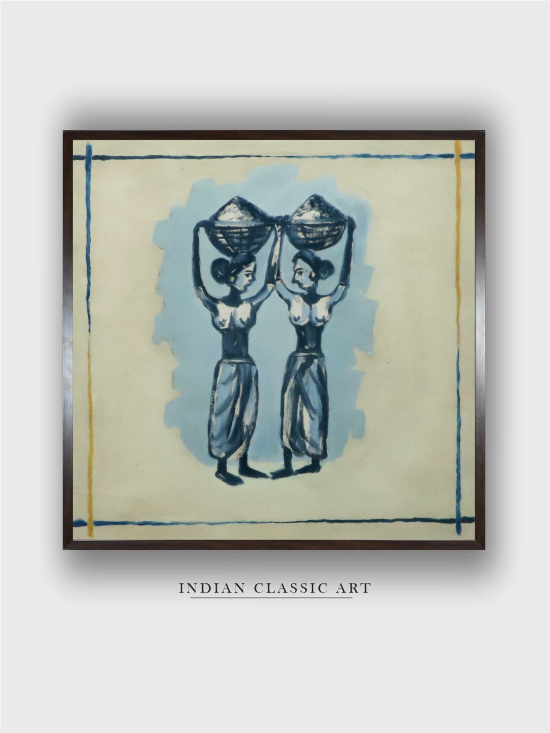 

INDIAN CLASSIC ART Beige & Blue Indian Folk Printed Canvas Wall Art