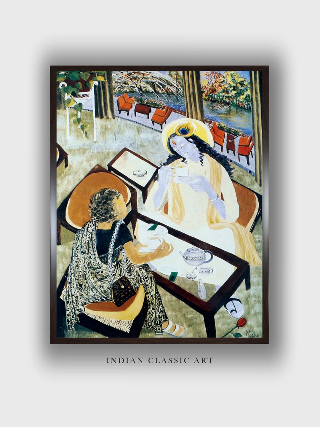 

INDIAN CLASSIC ART Off White & Brown Framed Painting Wall Art